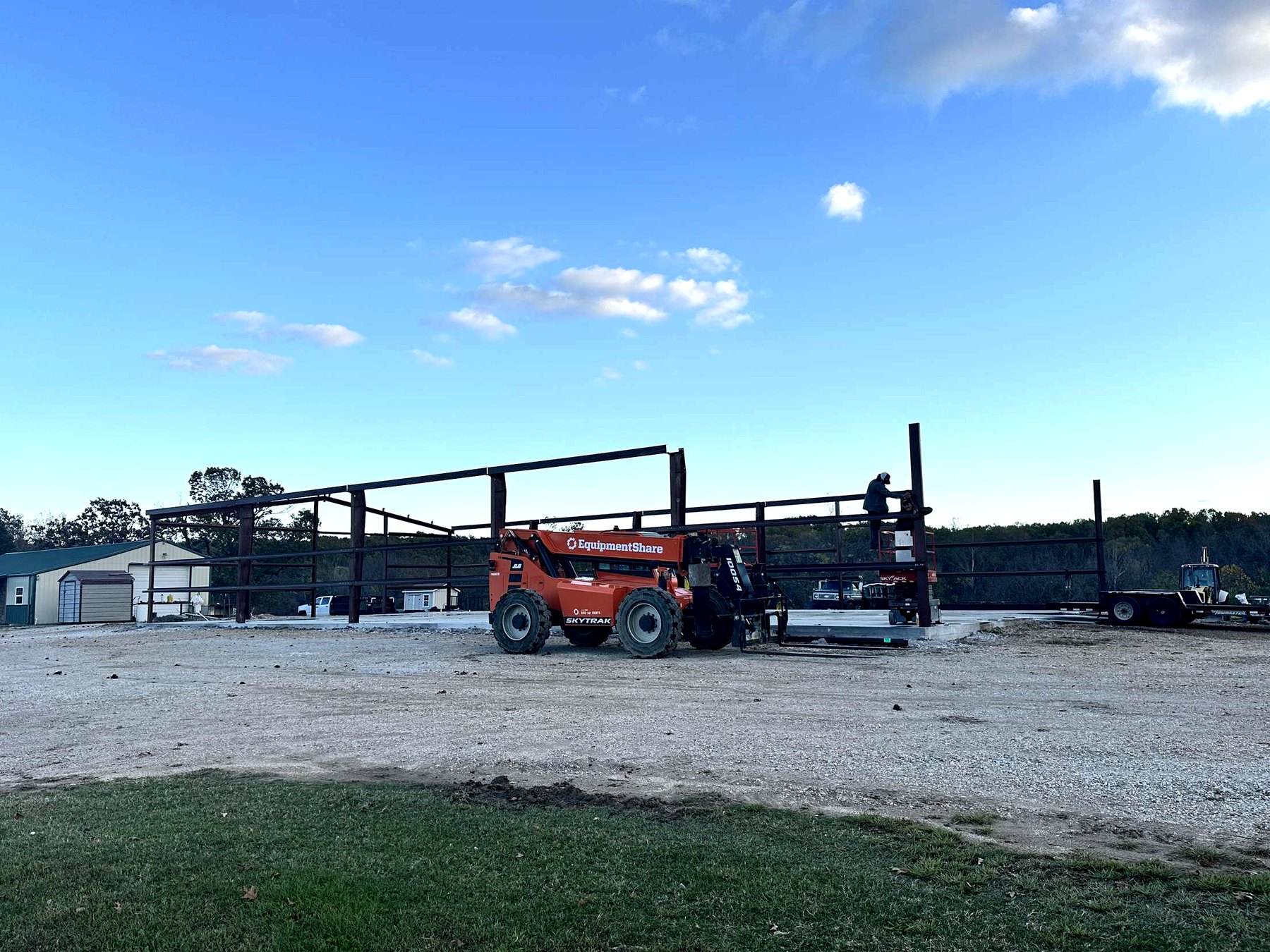 Commercial metal building frame and slab during steel erection