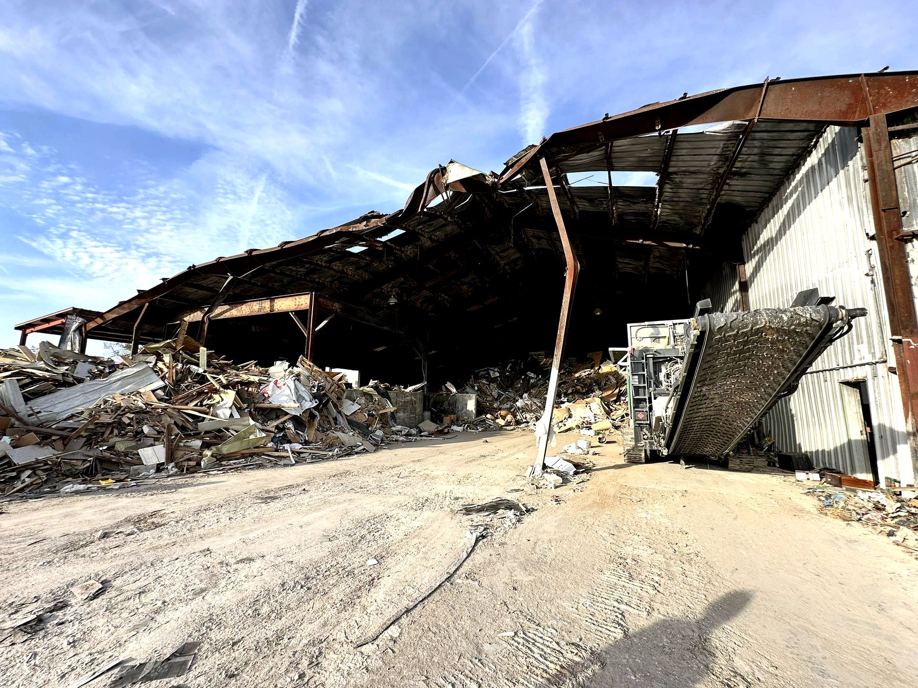 Damaged building structure during demolition and cleanup work